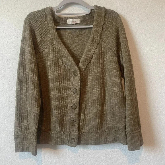Vince Camuto Cardigan Womens Large Olive Green Sweater V Neck Button Front Knit - Picture 4 of 9